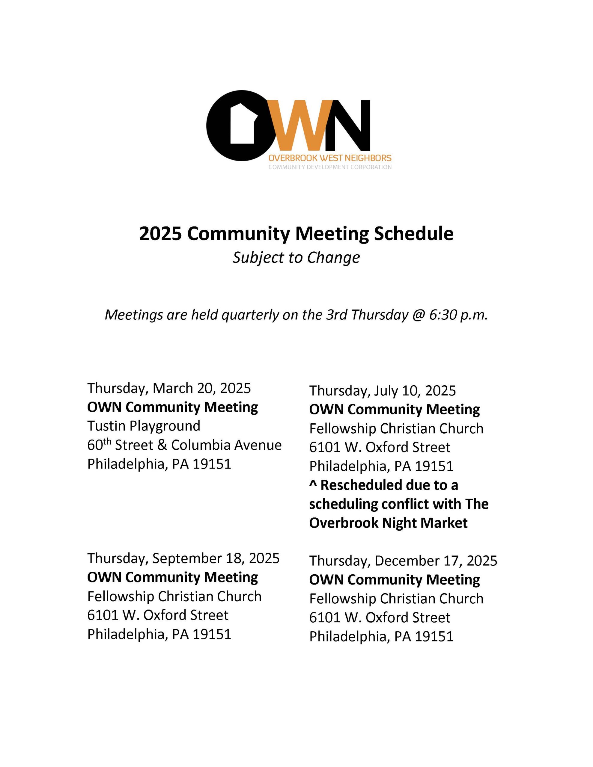 2025 Quarterly Community Meetings