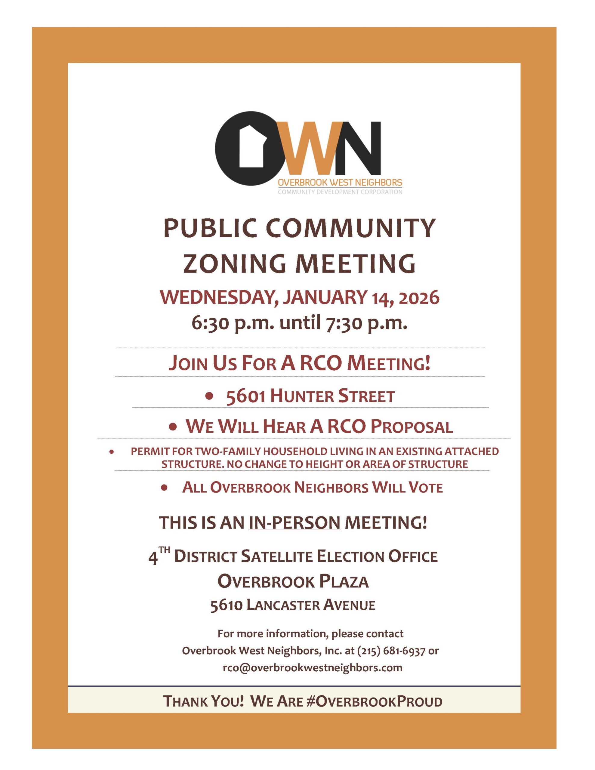 RCO Public Community Zoning Meeting – 5601 Hunter Street